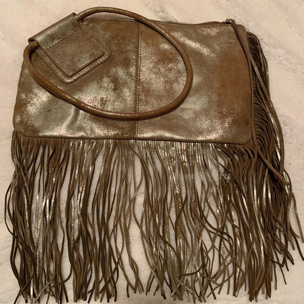 Beautiful gold and metallic fringe wristlet/shoulder bag